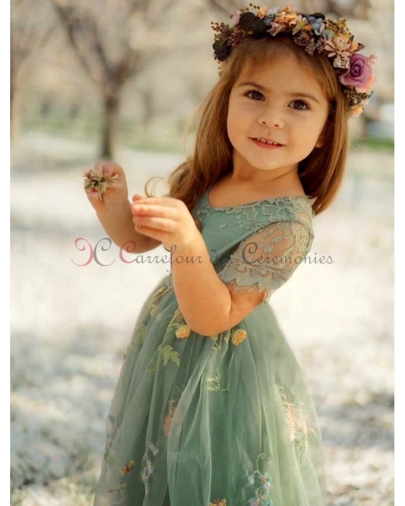 Robe de cérémonie en tulle plumetis blanc, pour fille Naissance à 8 ans - France