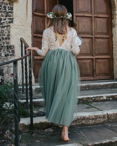 robe cérémonie vert sauge manche longue