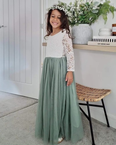 robe cérémonie vert sauge manche longue