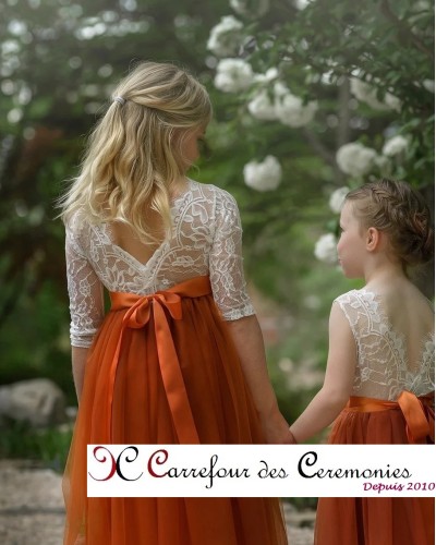 robe cérémonie fille terracotta manche longue