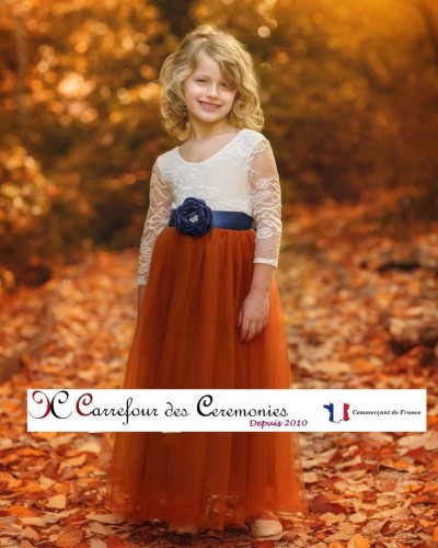 robe cérémonie fille terracotta manche longue