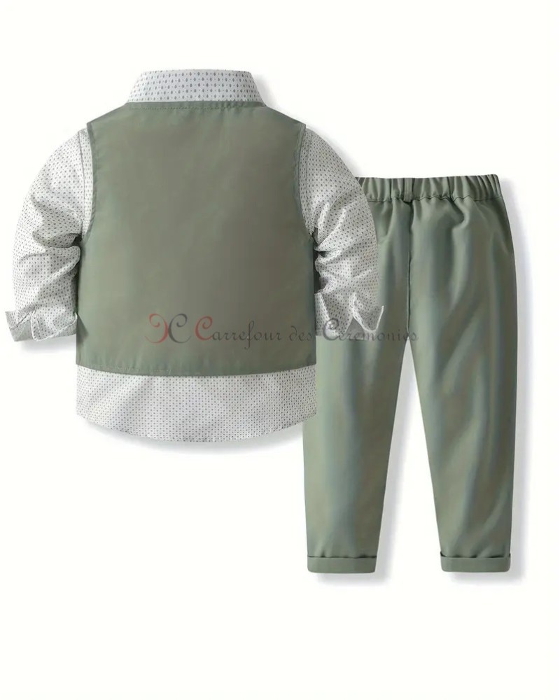 Ensemble Cérémonie 4 Pièces Garçon - Veste, Chemise, Nœud Papillon Et Bermuda En Coton