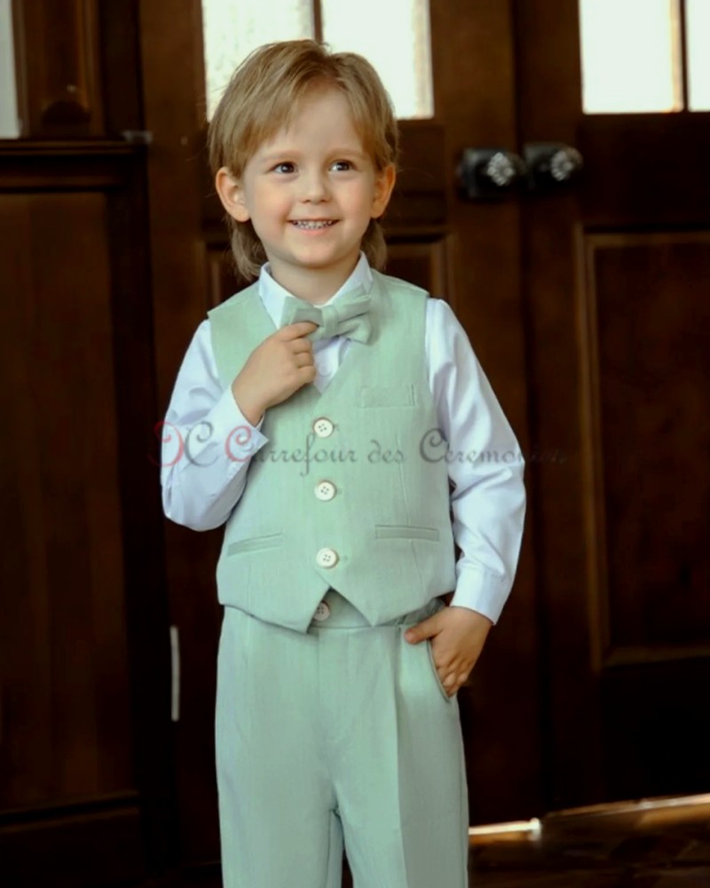 ensemble gilet pantalon noued papillon vert sauge
