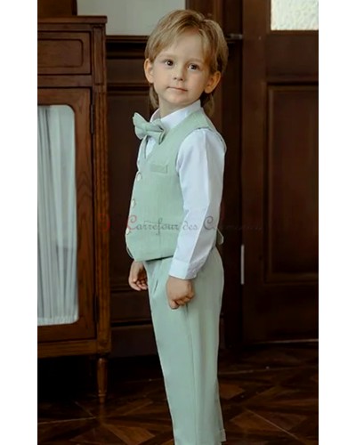 ensemble gilet pantalon noued papillon vert sauge