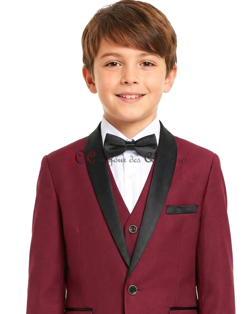 smoking bordeaux col noir enfant