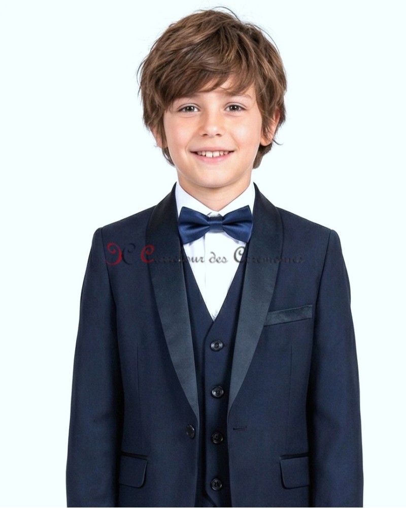 smoking enfant bleu marine col noir