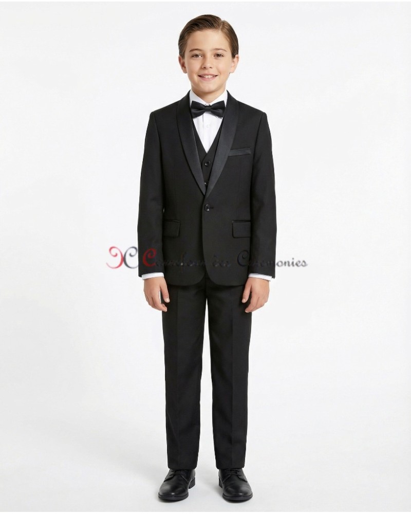 Costume Smoking Noir 5 Pièces Pour Enfant 2T - Marque Peanut Butter, Veste, Pantalon, Gilet, Chemise, Nœud Papillon