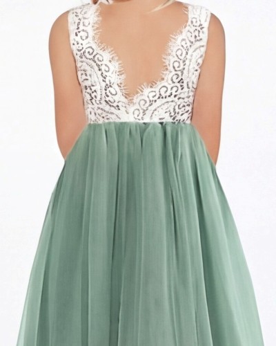 robe ceremonie fille dentelle verte
