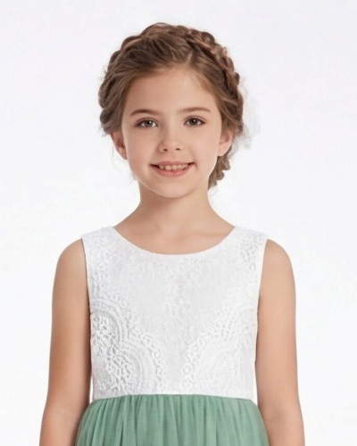 robe ceremonie fille dentelle verte