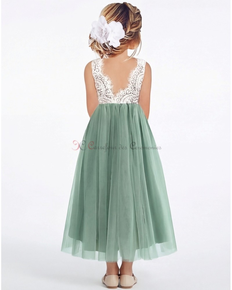 robe ceremonie fille dentelle verte
