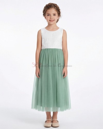 robe ceremonie fille dentelle verte