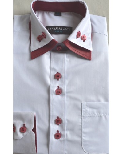 Chemise garçon double col bordeaux