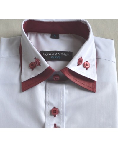 Chemise garçon double col bordeaux