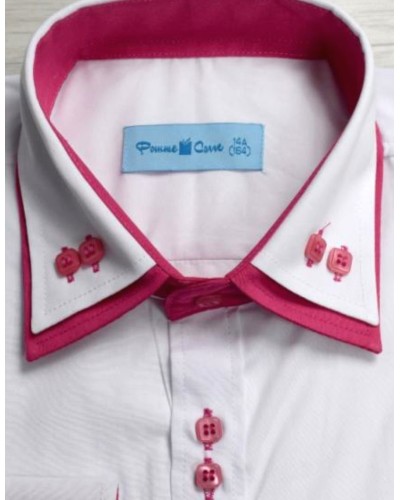 Chemise blanc dble col fushia