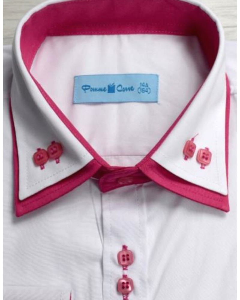 Chemise blanc dble col fushia