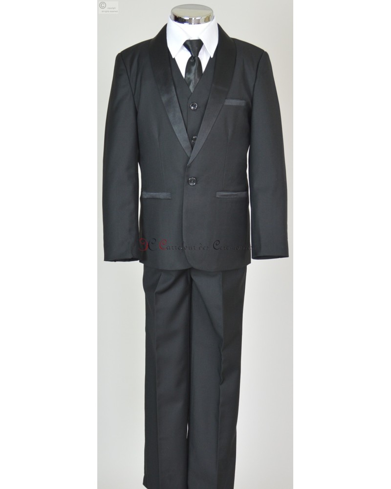 Costume Smoking Enfant 5 Pièces Gris Métal Et Satin Noir - Taille 12 Ans - Marque Max Style - Neuf Avec étiquettes
