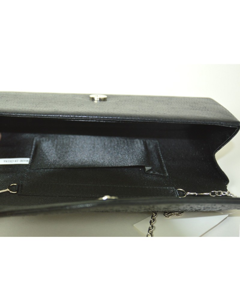 Pochette de Soiree Noire Satinee avec Paillettes