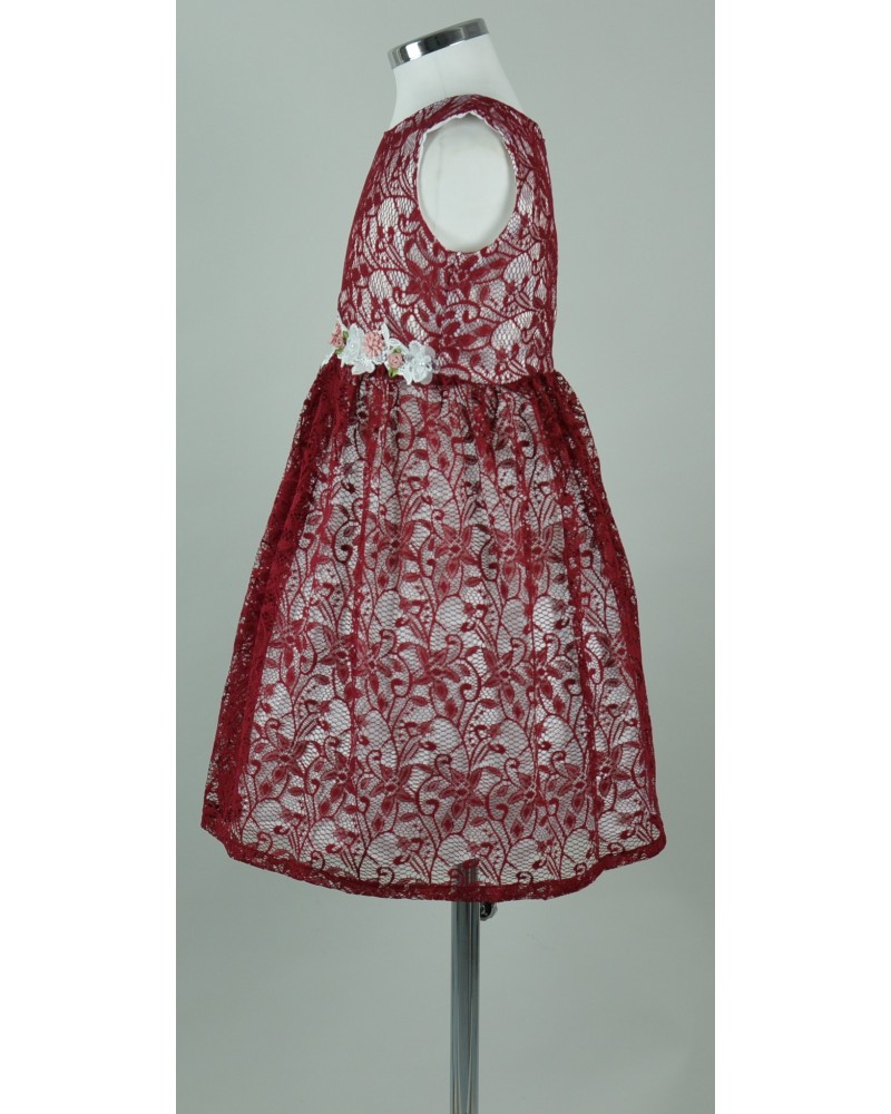 Robe De Fête Pour Fille - Noël - Velours Bordeaux Et Vert - Taille 3T - Rosetta Millington
