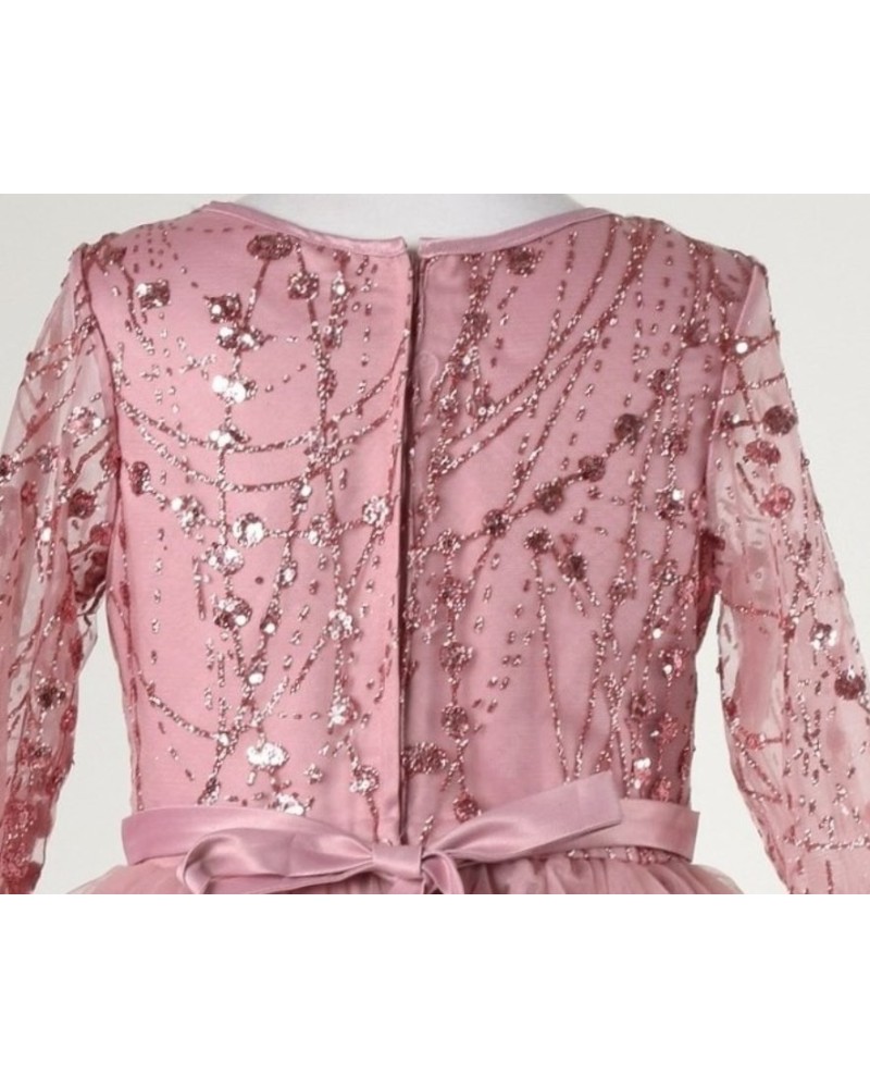 Robe Princesse Fille 4-7 Ans - Col Revers, Boutons, Ceinture - Couleur Camel, Manches Longues, Maille