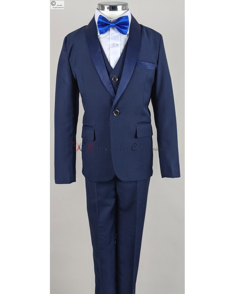 Bleu Marine Manches Longues 5 pièces Mariage Costume Garçon Mariage