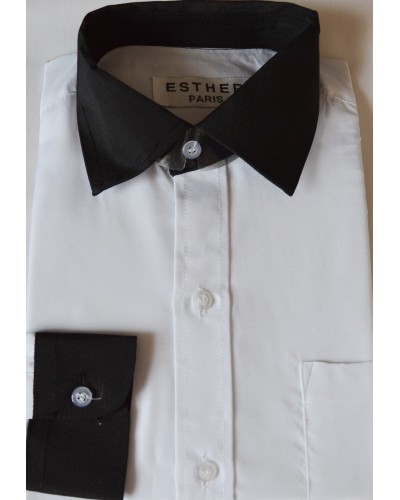 Chemise garçon blanche col noir