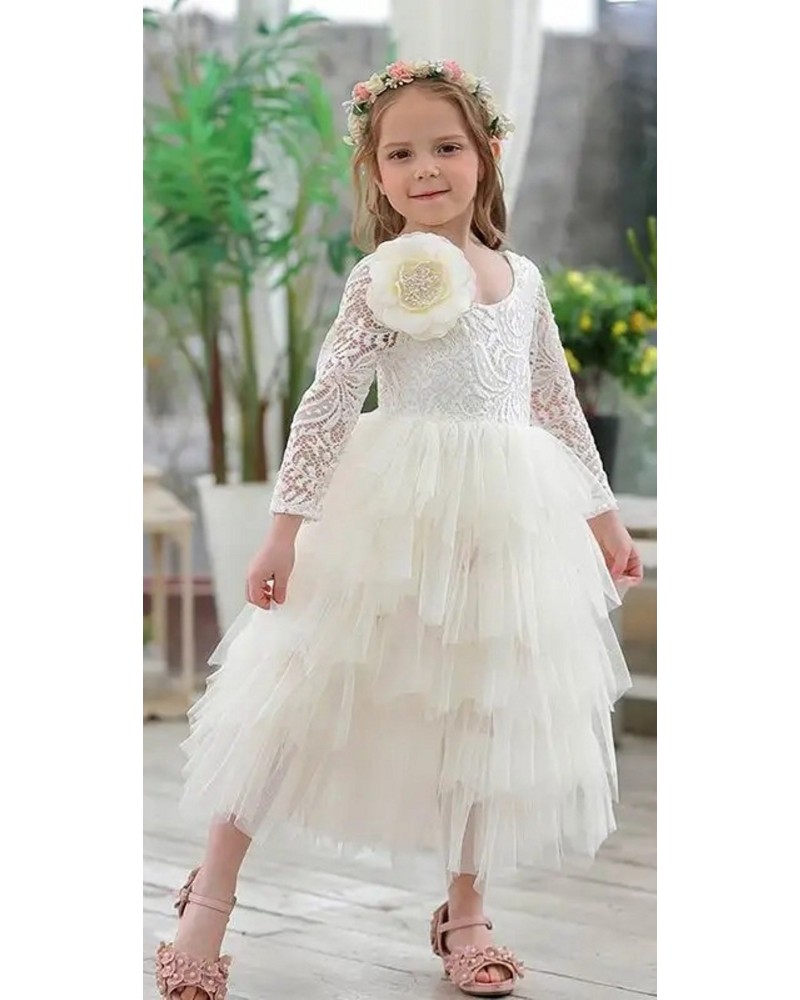 Robe de ceremonie fille dentelle en ecru