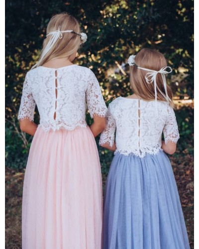 Robe cérémonie fille 2 pièces écrue et bleue