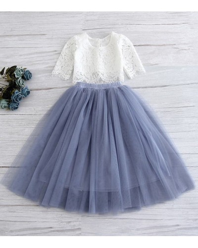 Robe cérémonie fille 2 pièces écrue et bleue