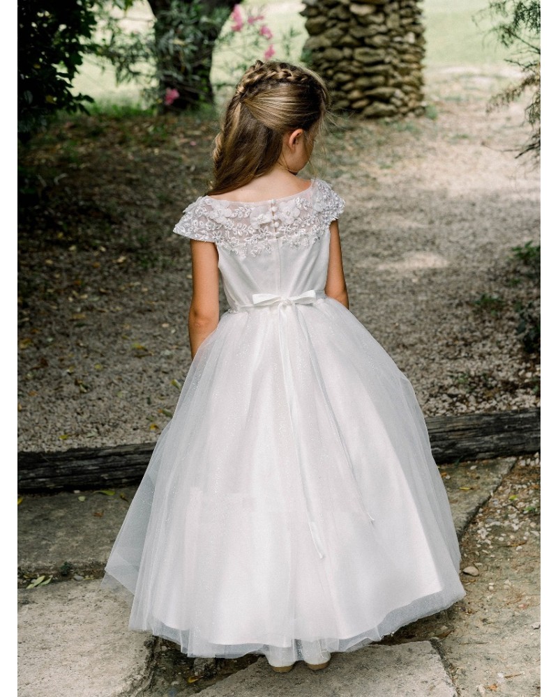 Robe de Ceremonie Fille Ecru Jupe Pailletee pour Communion