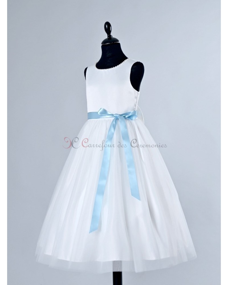 robe ceremonie fille ceinture bleu