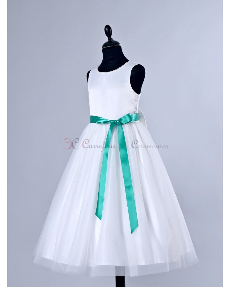 Robe De Cérémonie Pour Fille - Blanc/Bordeaux - Sans Manches - Longue - Polyester - Neuve Avec étiquettes